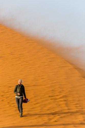 Les-Schumer-trekking the dunes, Namibia safari, Celebration Retirement safaris, 50+ travellers