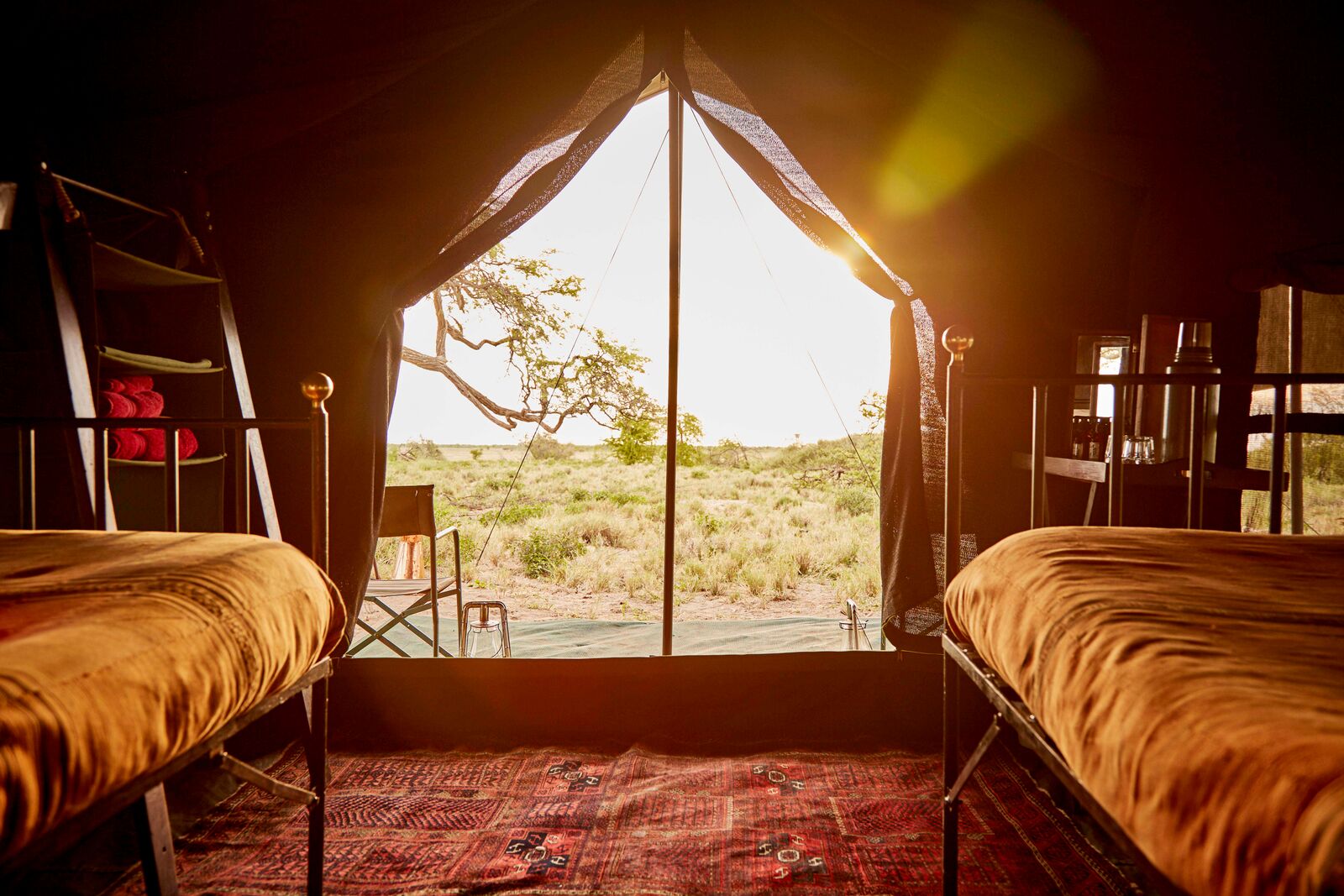 Guest tent interior, mobile camping safari, luxury african safaris