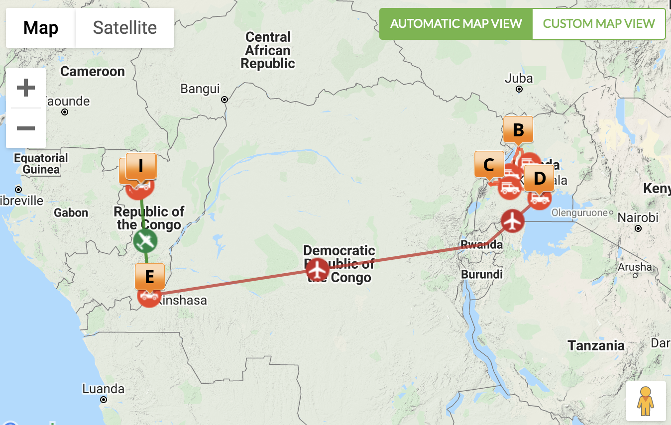 UGANDA CONGO GORILLAS AND JUNGLE EXPLORER map