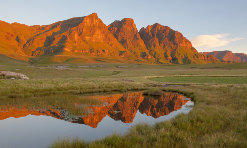 Lesotho mountains reflection in water