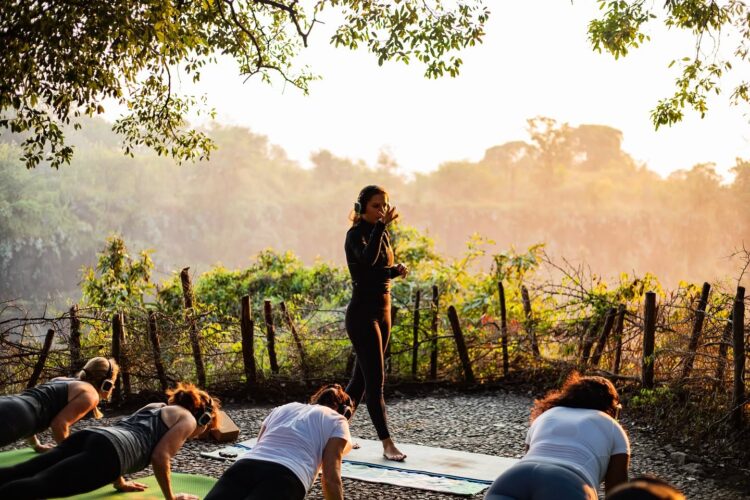 Victoria Falls yoga with kerri Zimbabwe wellness safari