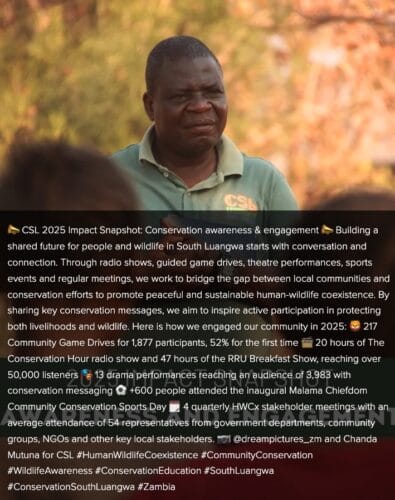 Conservation South Luangwa impact in 2025. Hearten Africa Encompass Africa
